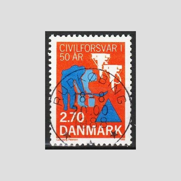 FRIMRKER DANMARK | 1988 - AFA 908 - Civilforsvaret 50 r. - 2,70 Kr. orange/bl - Pragt Stemplet Rudkbing