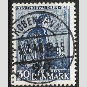 FRIM�RKER DANMARK | 1938 - AFA 251 - Thorvaldsen 30 �re bl� - Lux Stemplet K�benhavn