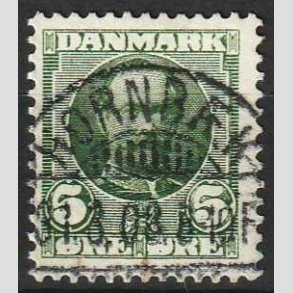 FRIM�RKER DANMARK | 1907 - AFA 54 - Frederik VIII 5 �re gr�n - Pragt Stemplet Hornb�k