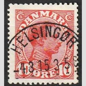 FRIMRKER DANMARK | 1913 - AFA 69 - Chr. X 10 re rd - Lux Stemplet Helsingr