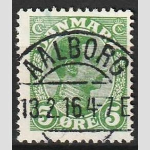 FRIMRKER DANMARK | 1913 - AFA 68 - Chr. X 5 re grn - Pragt Stemplet Aalborg