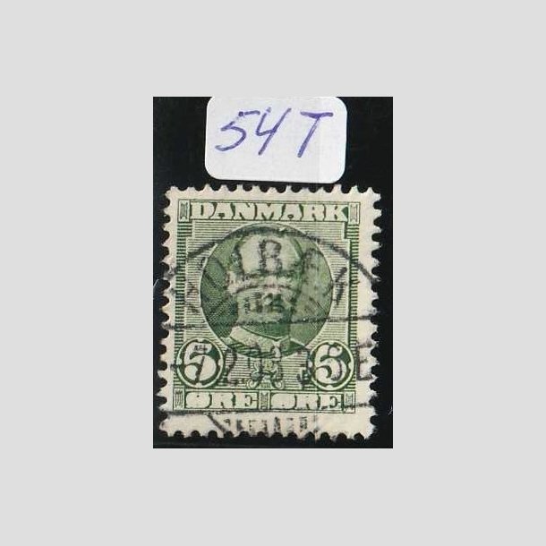 FRIMRKER DANMARK | 1907 - AFA 54t - Frederik VIII 5 re grn - Lux Stemplet Holbk