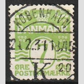 FRIMRKER DANMARK | 1926-30 - AFA 167 - Blgelinie 7 re lysgrn - Lux Stemplet 
