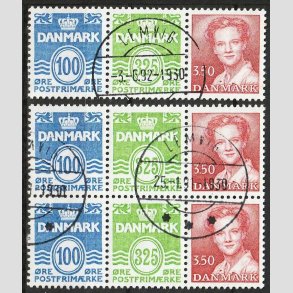 FRIM�RKER DANMARK | 1990 - AFA HS 14 - H�ftesammentryk - Enkelt + Dobbeltstribe - Pragt Stemplet Lemvig