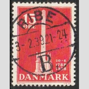 FRIM�RKER DANMARK | 1938 - AFA 244 - Stavnsb�ndet 15 �re r�d - Lux Stemplet Ribe