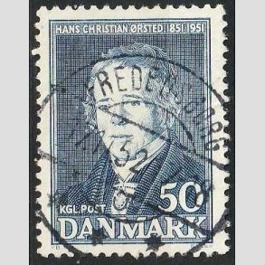 FRIMRKER DANMARK | 1951 - AFA 330 - Hans Christian rsted - 50 re bl - Lux Stemplet Fredensborg