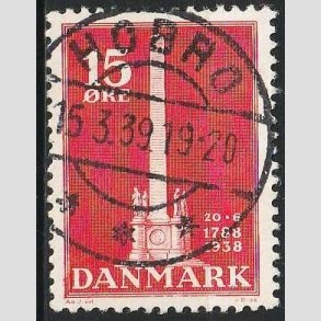 FRIM�RKER DANMARK | 1938 - AFA 244 - Stavnsb�ndet 15 �re r�d - Lux Stemplet Hobro