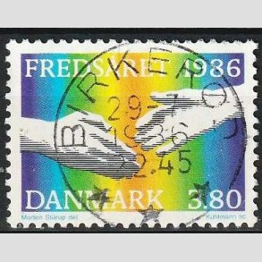 FRIM�RKER DANMARK | 1986 - AFA 857 - FN�s freds�r - 3,80 Kr. flerfarvet - Pragt Stemplet