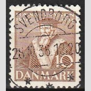 FRIMRKER DANMARK | 1936 - AFA 231 - Reformationen 10 re brun - Lux Stemplet Svendborg