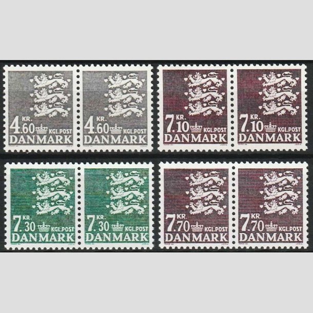 FRIMRKER DANMARK | 1988-89 - AFA 899,901,928,929 - Rigsvben - 4,60 - 7,70 kr. i parstykker - Postfrisk