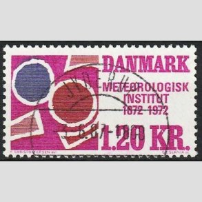 FRIMRKER DANMARK | 1972 - AFA 523 - Meterologisk Institut 100 r - 1,20 Kr. rdviolet/rdbrun/bl - Lux Stemplet Jyderup