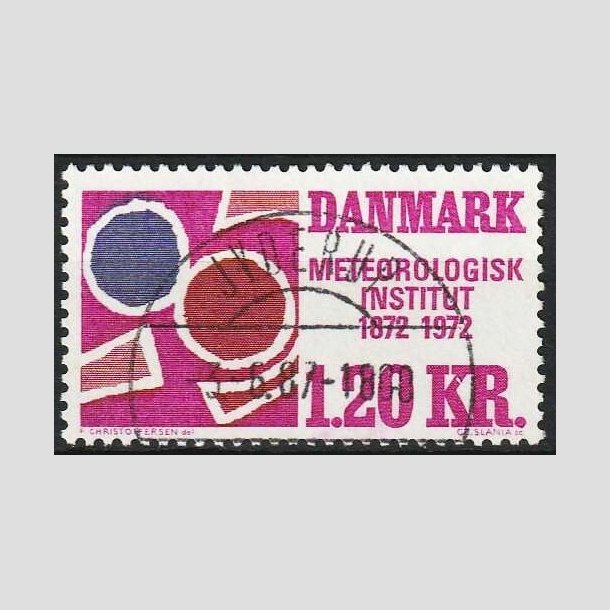 FRIMRKER DANMARK | 1972 - AFA 523 - Meterologisk Institut 100 r - 1,20 Kr. rdviolet/rdbrun/bl - Lux Stemplet Jyderup