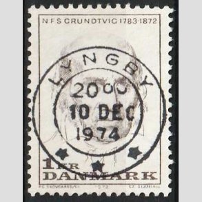 FRIMRKER DANMARK | 1972 - AFA 524 - N. F. S. Grundtvig - 1 Kr. lysbrun - Lux Stemplet Lyngby