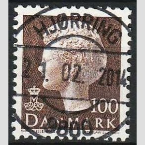 FRIMRKER DANMARK | 1977 - AFA 645 - Dronning Margrethe - 100 re brun - Pragt Stemplet Hjrring