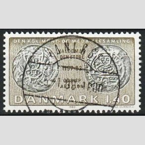 FRIMRKER DANMARK | 1980 - AFA 709 - Gamle danske mnter - 1,40 Kr. olivengrn/sortgrn - Pragt Stemplet Vanlse