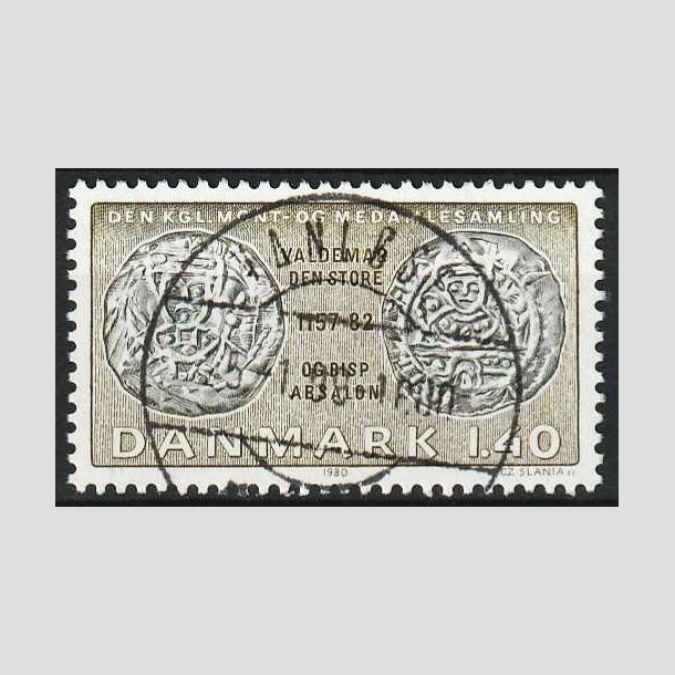 FRIMRKER DANMARK | 1980 - AFA 709 - Gamle danske mnter - 1,40 Kr. olivengrn/sortgrn - Pragt Stemplet Vanlse