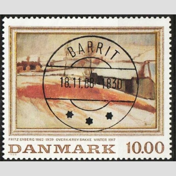 FRIMRKER DANMARK | 1988 - AFA 922 - Fritz Syberg - 10,00 Kr. flerfarvet - Lux Stemplet Barrit (Pragtmrke)