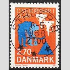 FRIMRKER DANMARK | 1988 - AFA 908 - Civilforsvaret 50 r. - 2,70 Kr. orange/bl - Lux Stemplet Struer
