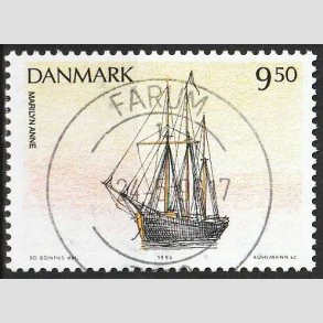 FRIMRKER DANMARK | 1993 - AFA 1048 - Sejlskibe - 9,50 Kr. flerfarvet - Pragt Stemplet Farum