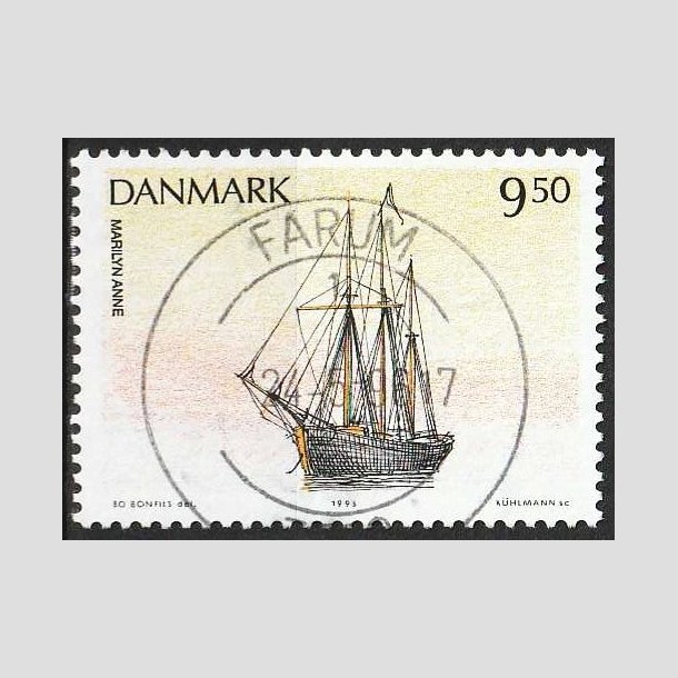 FRIMRKER DANMARK | 1993 - AFA 1048 - Sejlskibe - 9,50 Kr. flerfarvet - Pragt Stemplet Farum