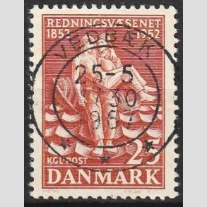 FRIMRKER DANMARK | 1952 - AFA 334 - Redningsvsnet 100 r - 25 re brunrd - Pragt Stemplet Vedbk