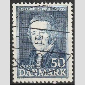 FRIMRKER DANMARK | 1951 - AFA 330 - Hans Christian rsted - 50 re bl - Lux Stemplet Kbenhavn