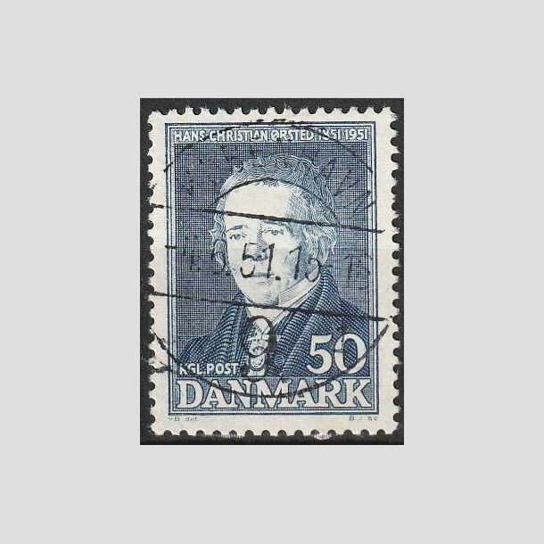FRIMRKER DANMARK | 1951 - AFA 330 - Hans Christian rsted - 50 re bl - Lux Stemplet Kbenhavn