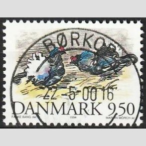 FRIMRKER DANMARK | 1994 - AFA 1079 - Truede danske dyr - 9,50 Kr. Urfugl - Pragt Stemplet Brkop