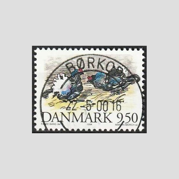 FRIMRKER DANMARK | 1994 - AFA 1079 - Truede danske dyr - 9,50 Kr. Urfugl - Pragt Stemplet Brkop