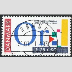 FRIMRKER DANMARK | 1992 - AFA 1025 - Ord-blindesagen 50 r - 3,75 Kr. + 50 re flerfarvet - Pragt Stemplet Rnne
