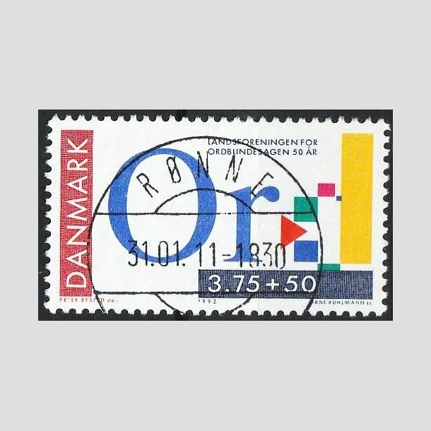 FRIMRKER DANMARK | 1992 - AFA 1025 - Ord-blindesagen 50 r - 3,75 Kr. + 50 re flerfarvet - Pragt Stemplet Rnne