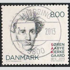 FRIMRKER DANMARK | 2013 - AFA 1740 - Sren Kierkegaard 200 r. - 8,00 Kr. flerfarvet - Pragt Stemplet Hjrring