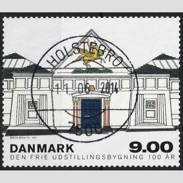 FRIMRKER DANMARK | 2014 - AFA 1787 - Den Frie Udstillingsbygning 100 r. - 9,00 kr. flerfarvet - Pragt Stemplet Holstebro