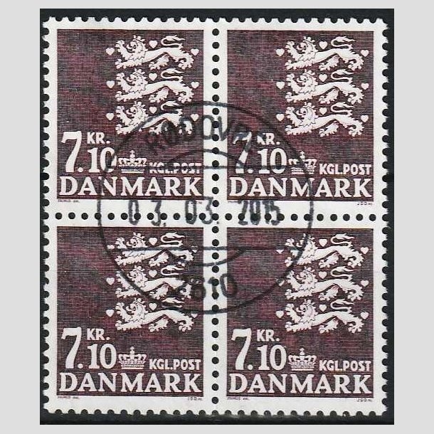 FRIMRKER DANMARK | 1988 - AFA 901 - Rigsvben - 7,10 Kr. mrklilla i 4-blok - Lux stemplet