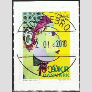 FRIM�RKER DANMARK | 2018 - AFA 1923 - Bj�rn Wiinblad - 9,00 kr. flerfarvet p� klip - Pragt Stemplet 