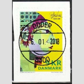 FRIM�RKER DANMARK | 2018 - AFA 1923 - Bj�rn Wiinblad - 9,00 kr. flerfarvet p� klip - Pragt Stemplet 