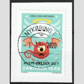 FRIM�RKER DANMARK | 2020 - AFA 2013 - Skriv med omtanke - 10,00 Kr. flerfarvet p� klip - Pragt Stemplet 
