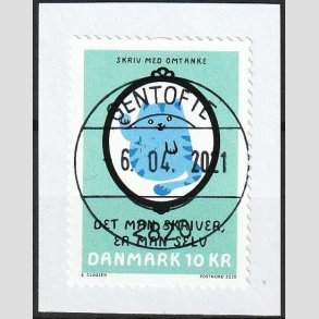 FRIM�RKER DANMARK | 2020 - AFA 2015 - Skriv med omtanke - 10,00 Kr. flerfarvet p� klip - Pragt Stemplet 