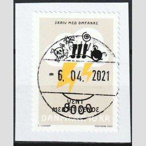 FRIM�RKER DANMARK | 2020 - AFA 2011 - Skriv med omtanke - 10,00 Kr. flerfarvet p� klip - Pragt Stemplet 