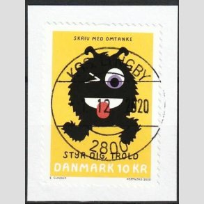 FRIM�RKER DANMARK | 2020 - AFA 2014 - Skriv med omtanke - 10,00 Kr. flerfarvet p� klip - Pragt Stemplet 