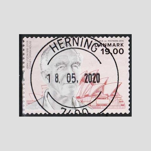 FRIMRKER DANMARK | 2016 - AFA 1852 - Store danskere - 19,00 Kr. Jrn Utzon - Lux Stemplet Herning