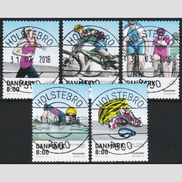 FRIMRKER DANMARK | 2016 - AFA 1854-58 - Folkesport - 5 x 8,00 Kr. flerfarvet i komplet luxst - Lux Stemplet Holstebro