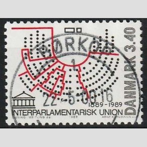 FRIM�RKER DANMARK | 1989 - AFA 941 - Interparlamentarisk Union 100 �r. - 3,40 Kr. flerfarvet - Lux Stemplet B�rkop