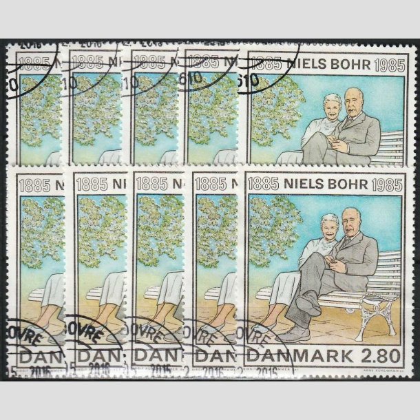 FRIMRKER DANMARK | 1985 - AFA 842 - Niels Bohr - 2,80 Kr. flerfarvet x 10 stk. - Pnt hjrnestemplet