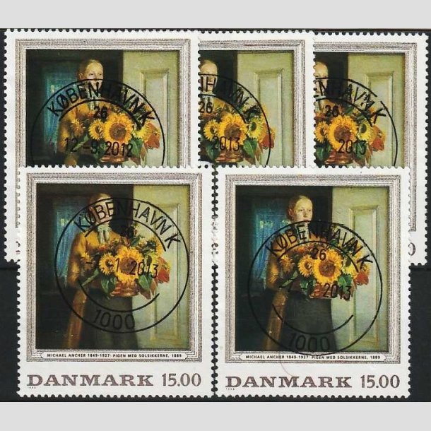 FRIMRKER DANMARK | 1996 - AFA 1132 - Michael Ancher - 15,00 Kr. flerfarvet x 5 stk. - Pragt Stemplet