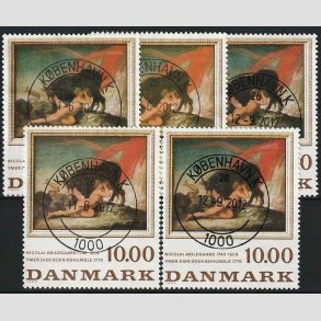 FRIMRKER DANMARK | 1984 - AFA 817 - N. Abildgaard - 10,00 Kr. flerfarvet x 5 stk. - Pragt Stemplet