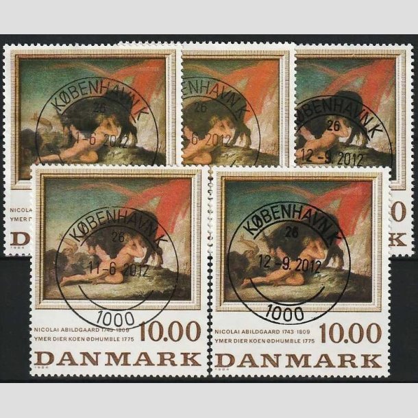 FRIMRKER DANMARK | 1984 - AFA 817 - N. Abildgaard - 10,00 Kr. flerfarvet x 5 stk. - Pragt Stemplet