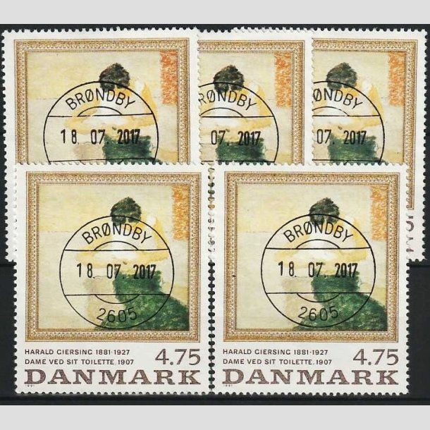 FRIMRKER DANMARK | 1991 - AFA 1005 - Harald Giersing - 4,75 Kr. flerfarvet x 5 stk. - Pragt Stemplet