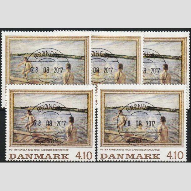 FRIMRKER DANMARK | 1988 - AFA 921 - Peter Hansen - 4,10 Kr. flerfarvet x 5 stk. - Pragt Stemplet