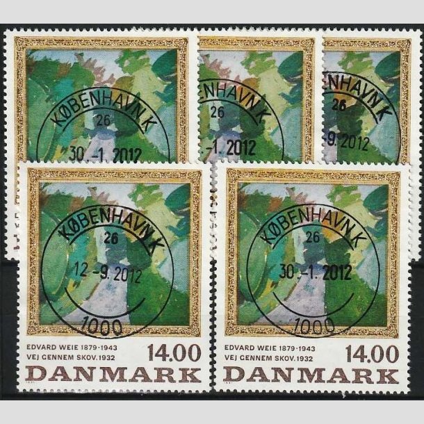 FRIMRKER DANMARK | 1991 - AFA 1006 - Edvard Weie - 14,00 Kr. flerfarvet x 5 stk. - Pragt Stemplet